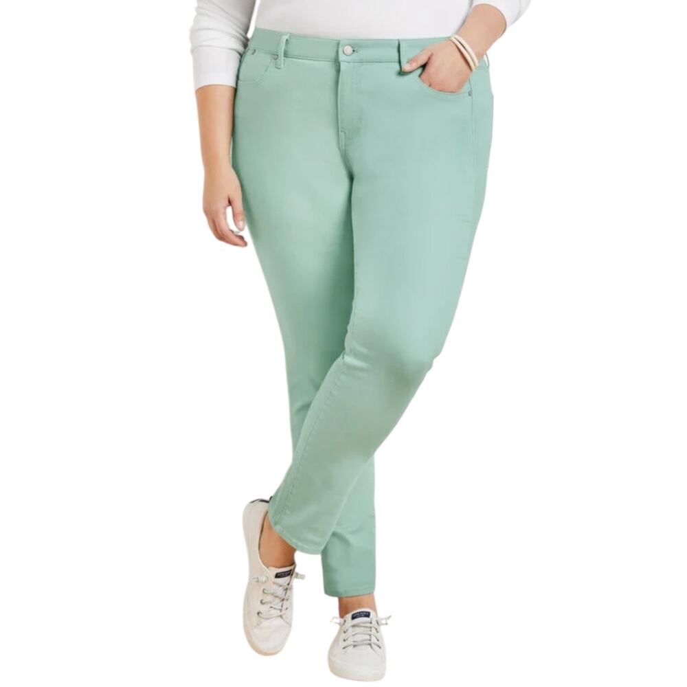 Talbots Mint Green Slim Ankle Jeans 16W NWT Plus Size Stretch Preppy Casual